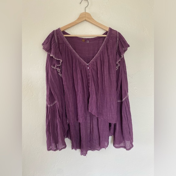 New Free People✨Rosewood Embroidered Tunic Blouse - Purple - Picture 2 of 5